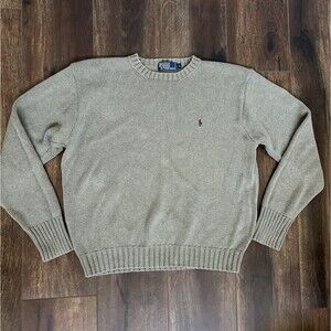 Vintage Polo Ralph Lauren Sweater Men's Size Large Khaki Green Embroidered Logo